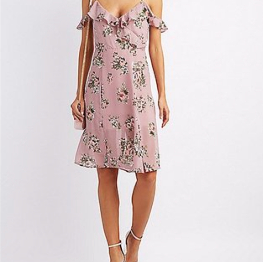 Charlotte Russ Rose Pink floral cold shoulder slip dress size Small